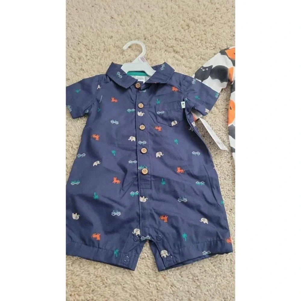 Carters Baby 2 Piece Set Romper‎ Outfit Navy Blue Halloween Pumpkin Bat 9 Month